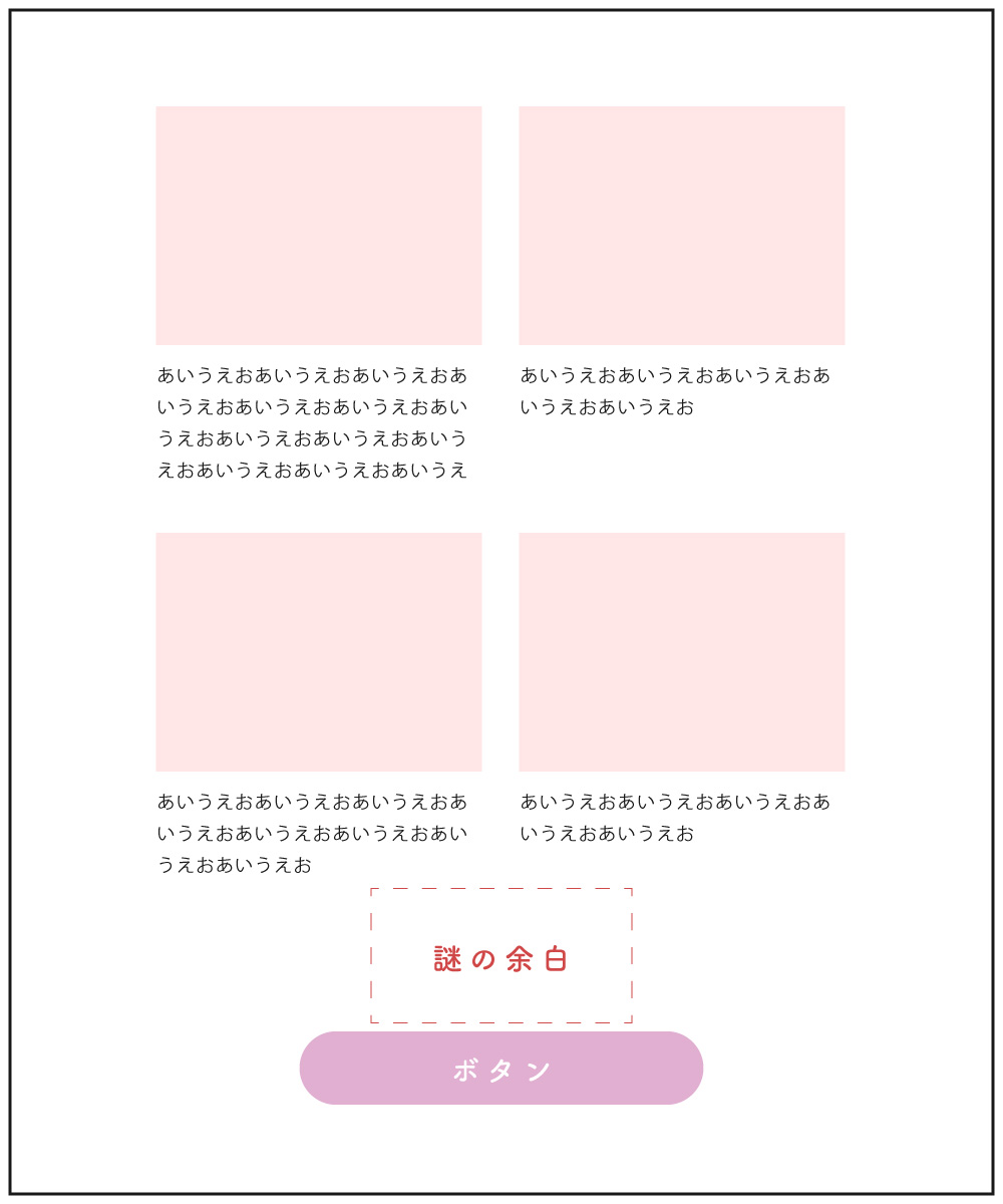グリッドレイアウトのgrid-template-rowsの設定を説明する画像① grid-template-rowsを設定しない場合に予期せぬ余白が発生することがある